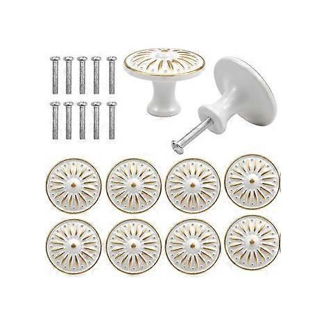 10 Stück Vintage-Türgriffe und Schubladengriffe, 30 mm runde Messing-Möbelgriffe, Küche, Kinderzimmer (Weiß) (1/5)