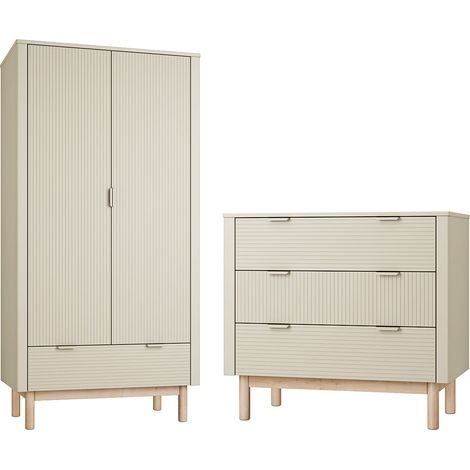 Commode 3 tiroirs et armoire 2 portes Pinio Miloo Champagne (1/4)