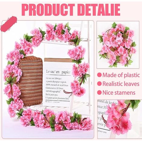 Guirlandes de Fleurs de Cerisier Artificielles 2.4m Fleurs en Soie, Décoration Suspendue pour Mariage, Maison, Jardin, Fête, Mur (1/3)