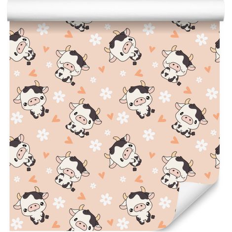 Tapete „Creme und Beige mit Kuhmotiv“ für Wohn- und Schlafzimmer, 50 x 1000 cm (1/5)
