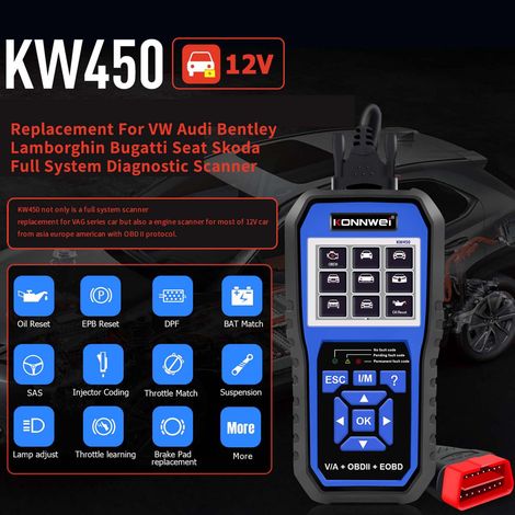 Ortviai Scanner de diagnostic OBD2 complet KW450 avec 11 fonctions spéciales – batterie, DPF, SAS, injecteurs, papillon (1/5)