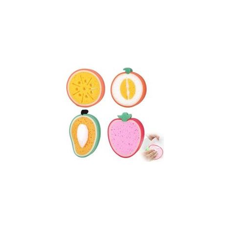 Baby Bath Sponge, Konjac Bath Sponge for Baby 4-Piece Set Konjac Sponges, Baby Bath Sponges, Natural Bath Sponges in Cute Shapes, Pretty Fruit-Shaped Bath Sponges (1/5)