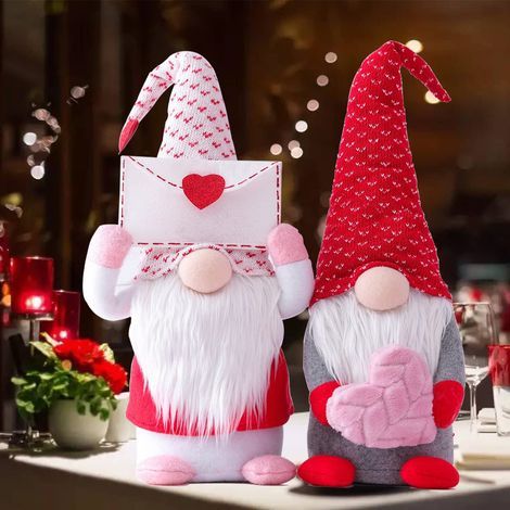decorazioni a forma di gnomo per San Valentino, bambole di peluche a forma di gnomo fatte a mano per San Valentino (1/5)