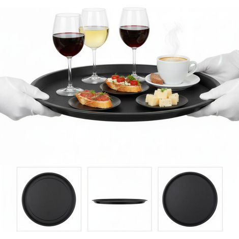 Vassoio da portata rotondo nero antiscivolo per cucina, 41 cm. (1/5)