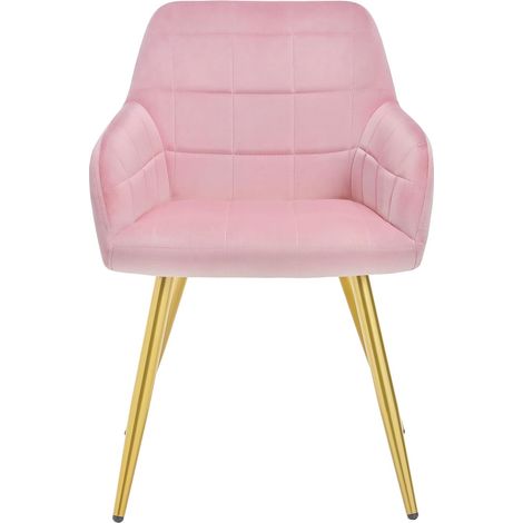 WOLTU Poltrona Imbottita per Camera da Letto Sedia da Pranzo con Braccioli 1 Pz Rosa/Colore d'oro-Velluto (1/8)