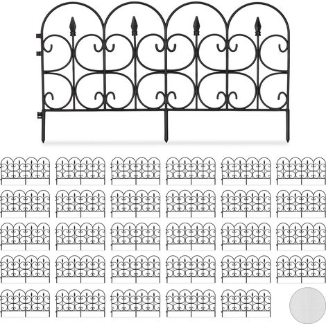Set of 30-Piece Relaxdays Weatherproof Plastic Flowerbed Fence, 30 cm Tall, Ornate Lawn Enclosure with Spikes, Black