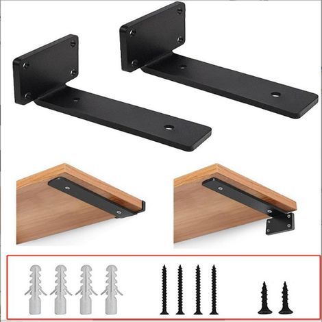 Support d'étagère murale, 2 pièces, support robuste de 25 cm, épaisseur de 5 mm, support d'étagère noir-Étagère murale (1/5)