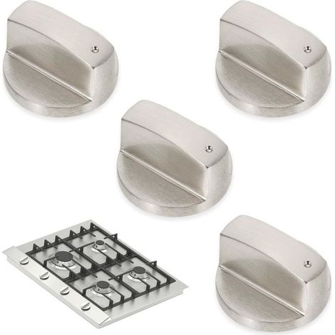 Quatre boutons universels en métal brossé argenté de 6 mm pour plaques de cuisson à gaz, fours et cuisinières. (1/4)