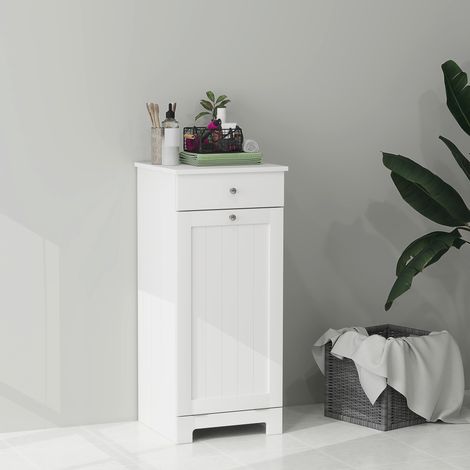 Armario de Baño con Cesto Ropa Sucia Abatible Mueble Ropa Sucia con Bolsa de Tela Plegable y Cajón Blanco 40x38x90 cm