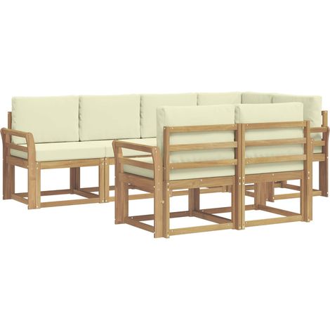 Outdoor Sofa Set with Cushion 7 pcs White and Cream Polyester vidaXL (1/5)