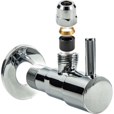 tecuro Design Eck-Ventil mit Quetschverschraubung,1/2 Zoll Wandanschluss, Messing verchromt (1/5)