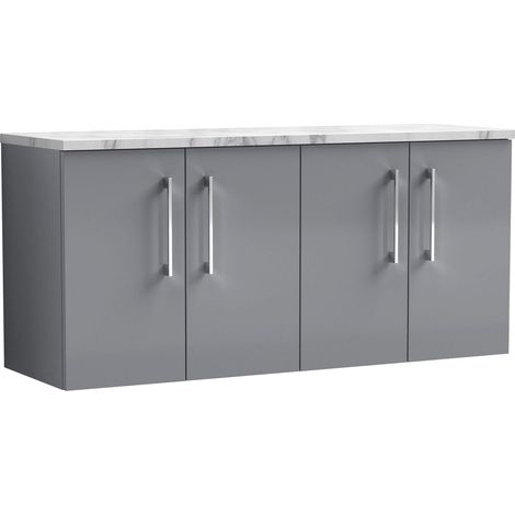 Balterley Bramshall 1200mm Wall Hung 4 Drawer Vanity Unit & Laminate Worktop Spacious Contemporary Bathroom Storage - Satin Grey