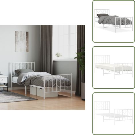 Cadre de lit métal sans matelas avec pied de lit blanc 80x200cm - Cadre De Lit - Lit Simple - Lit Metal - Lit Blanc - Meuble Chambre (1/5)
