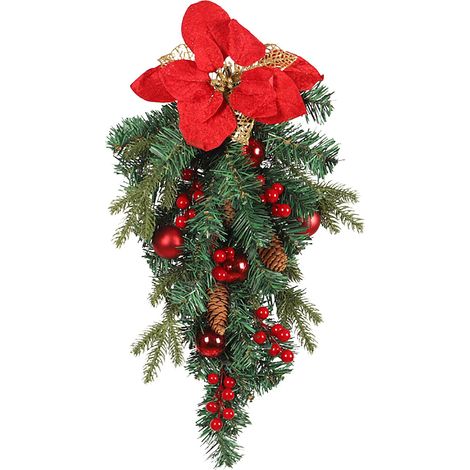 Guirlande En Forme De Goutte - Décoration Porte Mur Extérieur - Fausses Baies Rouges Et Ruban - 50 cm Ou 65 cm - Pour Fêtes De Fin D Année (1/5)