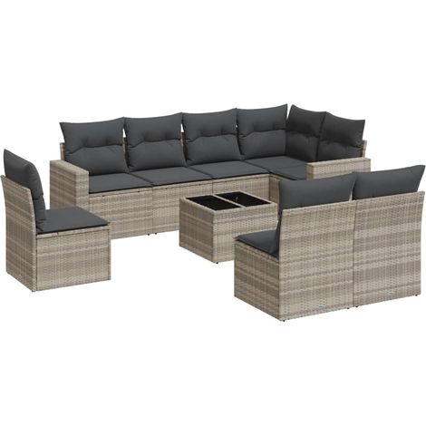 Maison Exclusive - Set muebles jardín 9 pzas y cojines ratán sint (1/5)