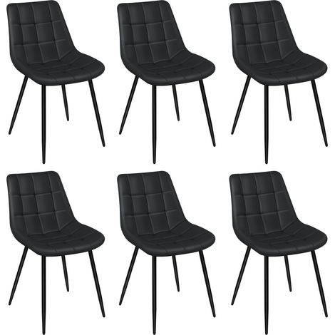 Lot de 6 chaises de salle à manger en simili cuir noir – Rembourrage en mousse haute densité – Pieds en métal stables – Confort ergonomique – Dazhom (1/5)