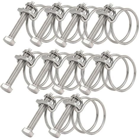Pack of 10 double-wire hose clamps, 32-36 mm, 201 stainless steel hose clamps, universal fixing for plumbing pipes