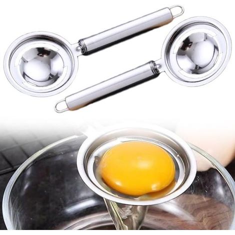 Set di 2 pezzi per separare tuorli e albumi, in acciaio inox, facile da pulire, con gancio all'estremità per riporlo. Un utensile da cucina indispensabile per cucine, bar e non solo. (1/5)