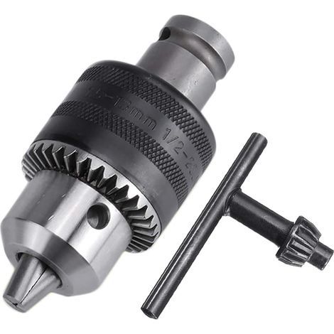 1.5 13mm Capacity 1/2 20UNF Mount Drill Chuck with Chuck Key and 1/2 Inch Square Female Adapter for Air Impact Wrench Converter Conversion Tool (1/5)