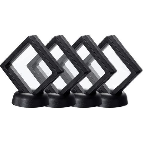 Présentoir flottant - Lot de 4 - Présentoir à pièces - Porte-pièces avec base bijoux et médailles - 7 x 7 x 2 cm - Noir (1/5)