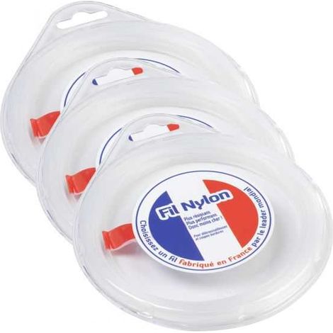 Fil nylon 1,2 mm x 15 m Rond Blanc Blister par 3 (1/5)