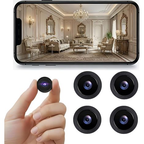JSSEVN-Caméra de surveillance sans fil mini, Caméra de sécurité WiFi HD 1080P avec vision nocturne intérieur/extérieur, compatible avec smartphone (4 pcs) (1/5)