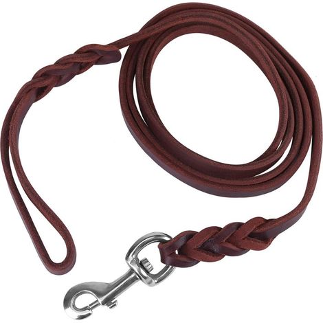 Laisse pour chien tressée en cuir marron, taille moyenne à grande (1,6 m) (1/5)