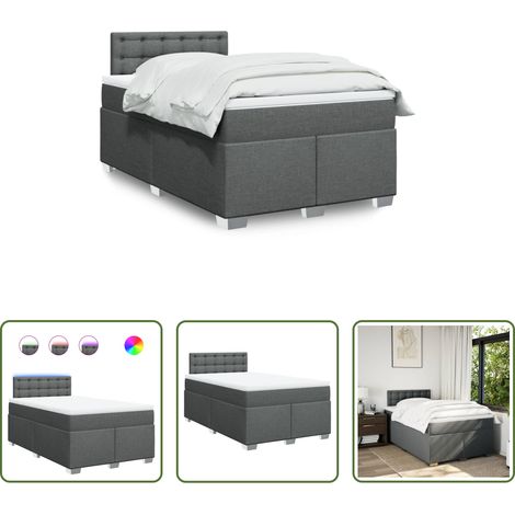 vidaXL LED-Beleuchtung - Boxspringbett mit Matratze Dunkelgrau 120x200 cm Stoff (1/5)