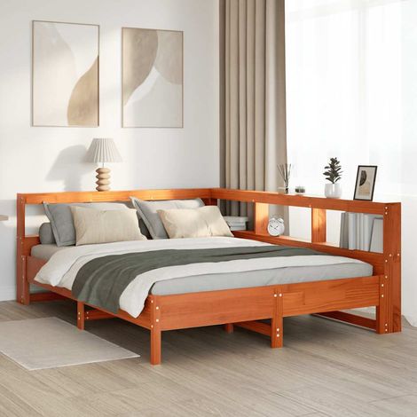 Bookcase Bed without Mattress Wax Brown 160x200 cm Solid Wood Pine vidaXL