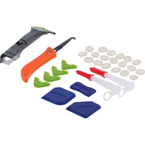 Kit de calfeutrage, grattoir multifonction pour silicone et mastic, nettoyage sols et fenêtres, ensemble d'outils de raclage et de retrait, 5 pièces. (1/5)