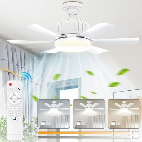 Ventilateur plafond LED silencieux, 46cm, E27, télécommande, 3 vitesses, lumière réglable, minuterie 2/4h (1/5)