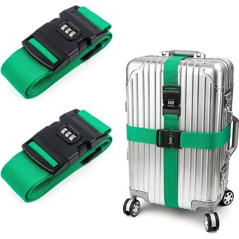 Set di 2 cinghie per bagagli，5 x 200 cm，Cinghia per valigia con lucchetto a combinazione，Cinghia regolabile per valigie e borse da viaggio (1/5)