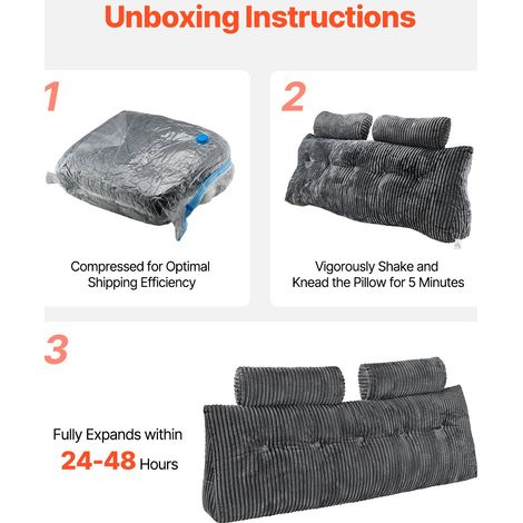 Coussin de lecture avec 2 poches latérales et 2 appuis-tête, coussin tête de lit (Queen Size), oreiller en flanelle lavable, soutien dorsal pour lire, jouer, se reposer et travailler, gris (1/5)