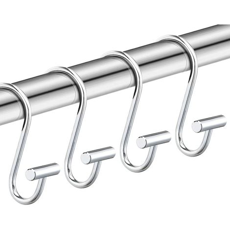 Set mit 12 rostfreien, silberfarbenen Duschvorhanghaken für das Badezimmer, dekorative T-Schiene aus verchromtem Metall für Duschvorhangstangen (1/5)