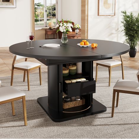 Mesa extensible 118-158x118x76 cm negra en MDF con almacenamiento y 4 modos (1/5)
