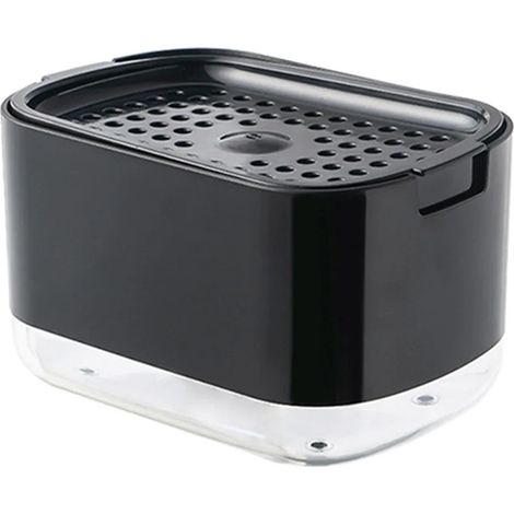Distributeur de liquide vaisselle 2 en 1 (noir) avec pompe et porte-éponge pour la cuisine et la salle de bain. Accessoires de lavage pour la cuisine et la salle de bain. (1/5)