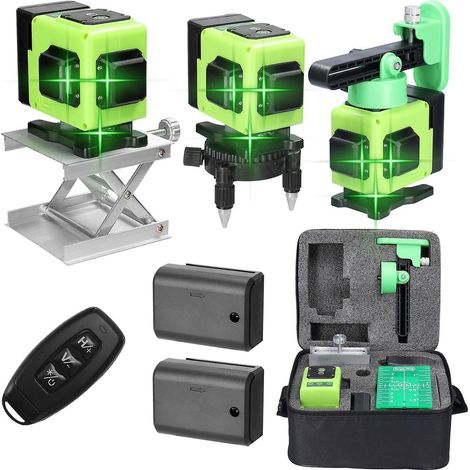 Mini laser multifonction à 12 lignes, autonivellement à 3°, batterie lithium rechargeable par USB, prise européenne, vert