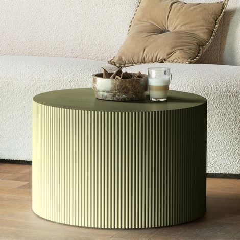 Table basse design ronde 60cm en bois SOSO - Vert kaki (1/3)