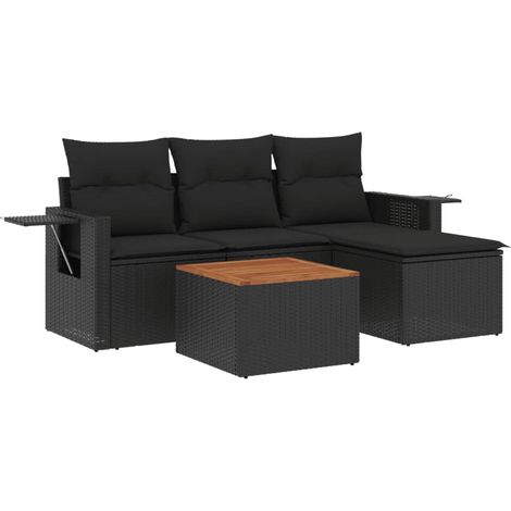Set de muebles de jardín 5 pzas y cojines ratán sintético negro vidaXL (1/3)