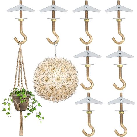 8 ganci da soffitto in acciaio al carbonio M6 - resistenti con perno a levetta - resistenti filettati per appendere piante, luce, letto a baldacchino (1/5)