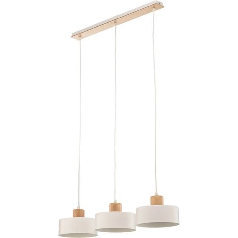 [NEUWERTIG] B-Ware Pendelleuchte Hängeleuchte Tako Weiß 3 Flammig Stahl Holz Esszimmer E27 Led