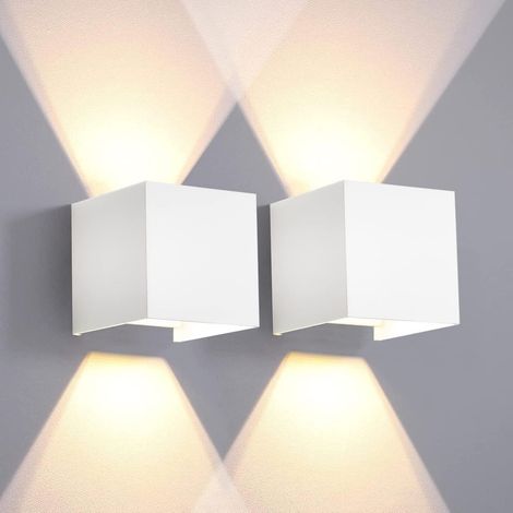 2-pack LED wall lights 6 W – Modern aluminum – Warm white 3000 K – Glare-free – For indoor use: living room, bedroom, bathroom, kitchen – White (1/5)
