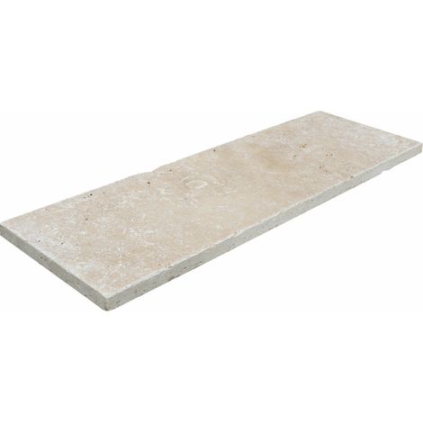 Margelle en travertin crème 33x100x3cm – Épaisseur 3cm – Bord droit vieilli pour tour de piscine – Vendu à l'unité