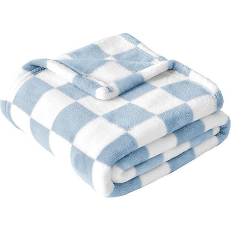 Blau karierte Babydecke Superweiche Fleece-Babydecke 76 x 102 cm Flauschige Babydecke für Kinderbett und Kinderwagen Komfortable Decke für zur (1/5)