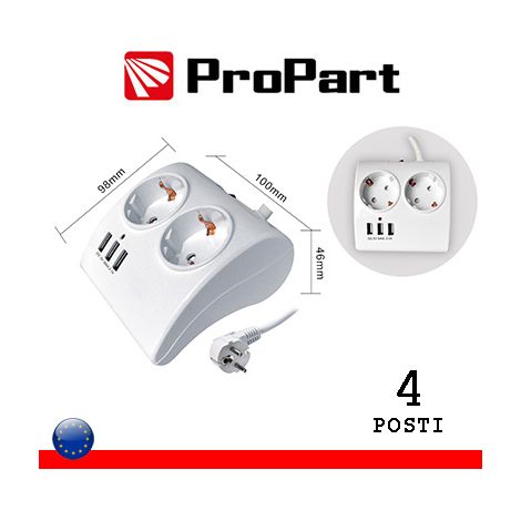 Tischsteckdosenleiste 2 Schuko-Steckdosen 16A 3 USB DC 5V Max 3,1A PEM8102S-W