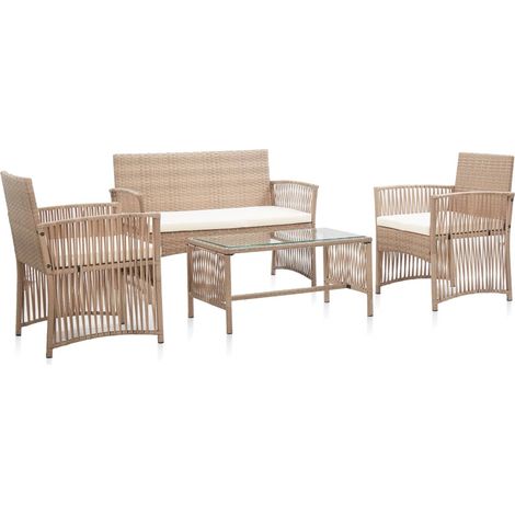 4-tlg. Garten-Lounge-Set mit Auflage Poly Rattan Beige