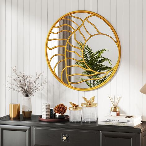 COSTWAY Specchio da Parete 80 cm, Specchio Decorativo da Parete Rotondo con Cornice Irregolare, per Soggiorno, Ingresso Camera da Letto Sala da Pranzo (1/5)