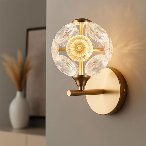 Applique murale lampe en cristal lampe de couloir LED or clair lampe boule de salon métal (1/5)