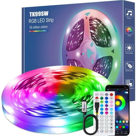 Ruban LED 7M, avec télécommande APP, Synchroniser avec Rythme de Musique/Fonction de Minuterie, pour Décoration, Mariage, Chambre, Fête (1/5)