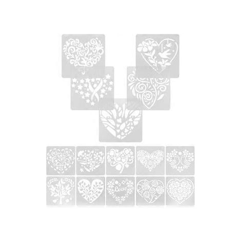 15 Blatt mit einzigartigen Herzmuster-Wandmalerei-Schablonen, DIY-Wandkunst-Zeichenvorlagen, Handarbeitsschablonen